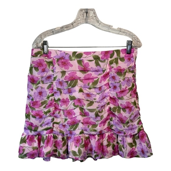 GB Gianni Bini Floral Printed Chiffon Gathered Mini Skirt in Pink NWT - Picture 6 of 8